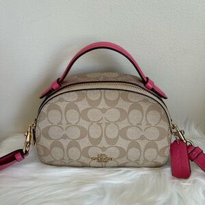 Coach Serena Satchel Signature Canvas Pink Leather Crossbody Bag 1591